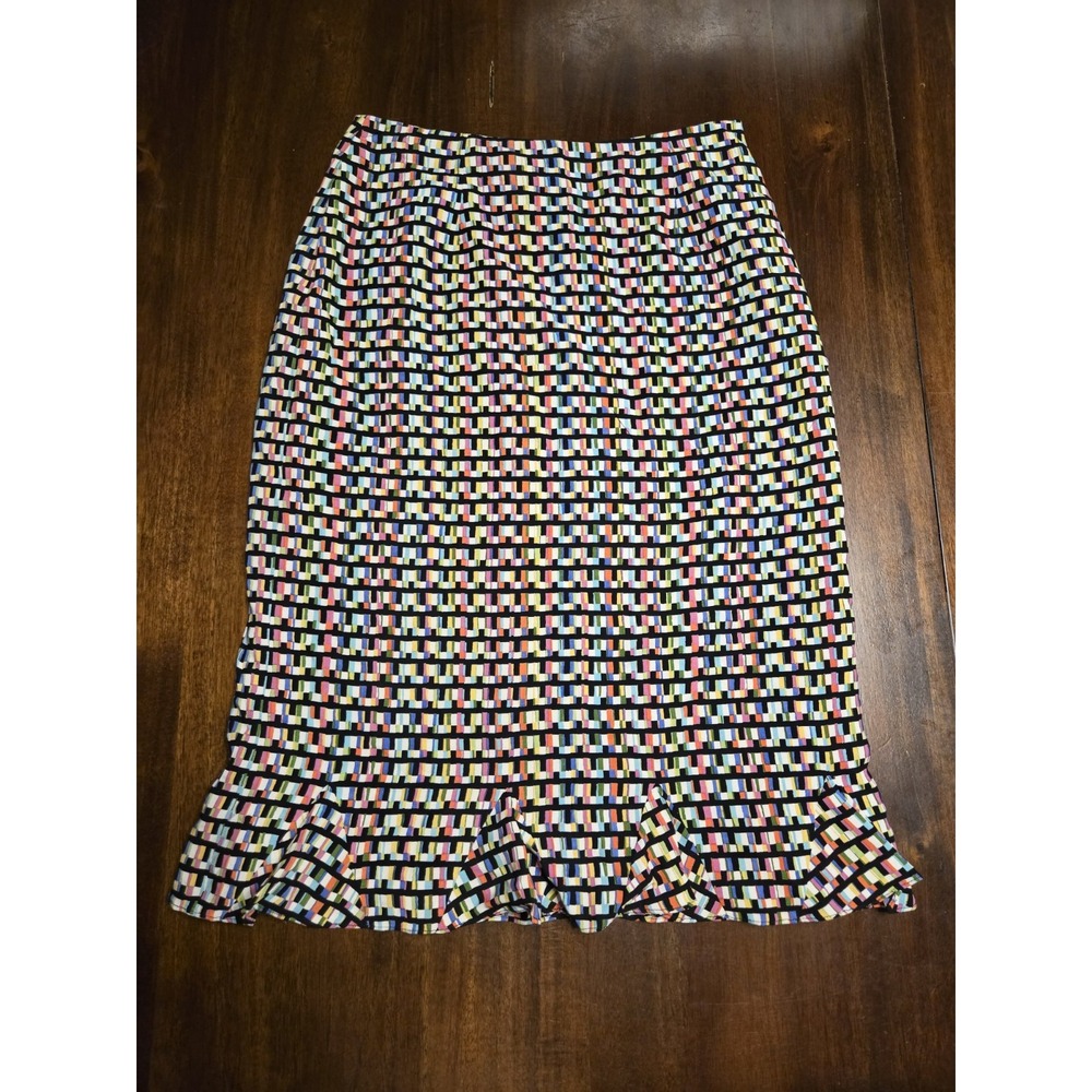VTG Harolds Lined Ruffle Flare Skirt Plaid Midi Multicolor Womens 4 Office Prep